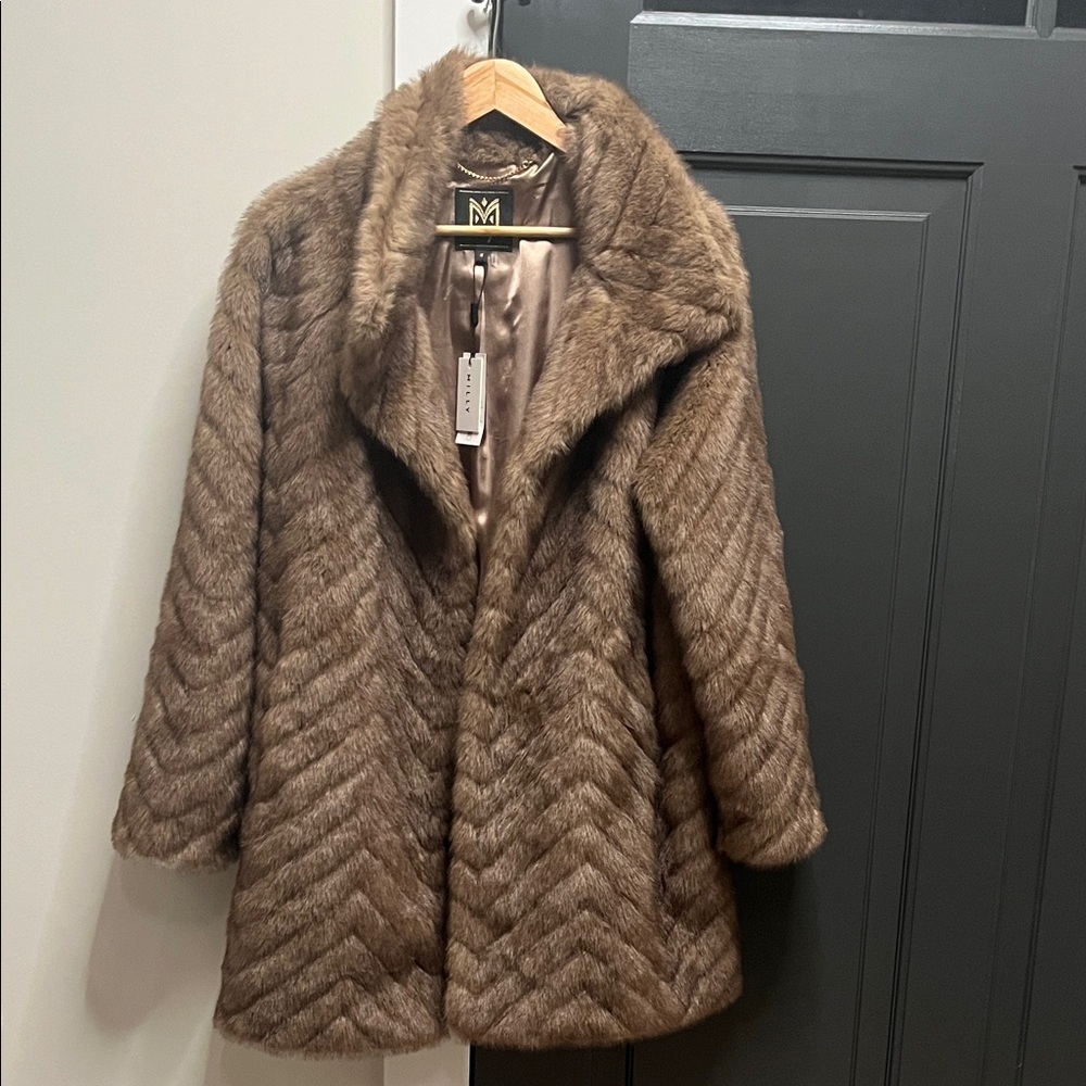 Milly Brown Faux Fur Coat - Dayna Chevron Coat